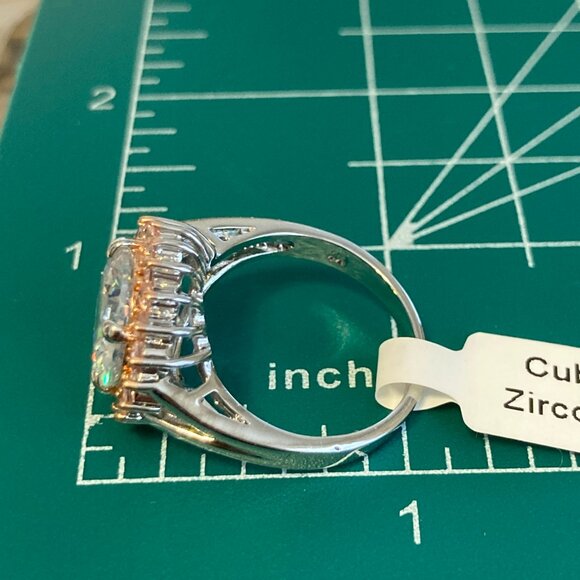 Pink Ice Halo Cocktail Ring Size 8 9 10 Statement Cubic Zirconia Silver Plated - Picture 10 of 10